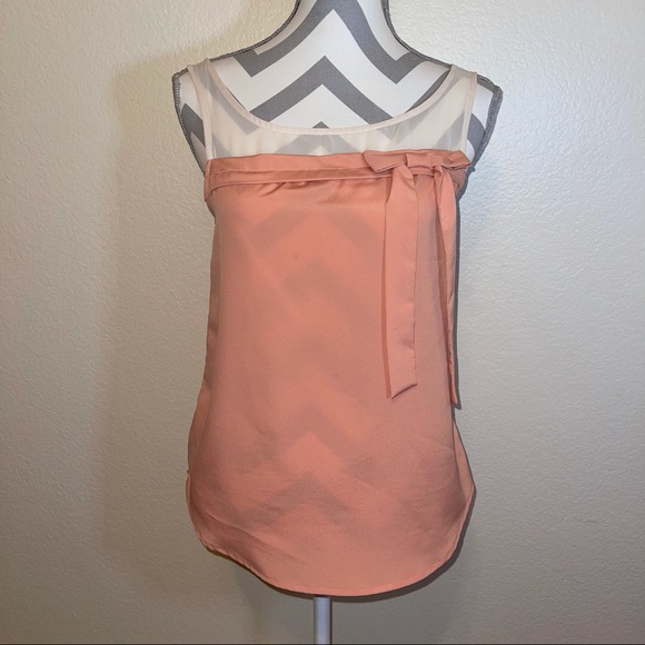 LC Lauren Conrad Tops - LC Lauren Conrad Peach & Sheer Cream Colorblock Bow Blouse XS